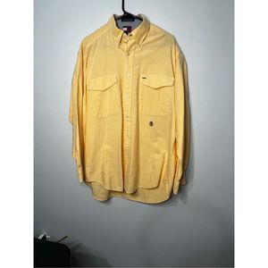 Tommy Hilfiger Heavy Cotton Yellow Button Up Work Shirt Vintage Double Pocket Me